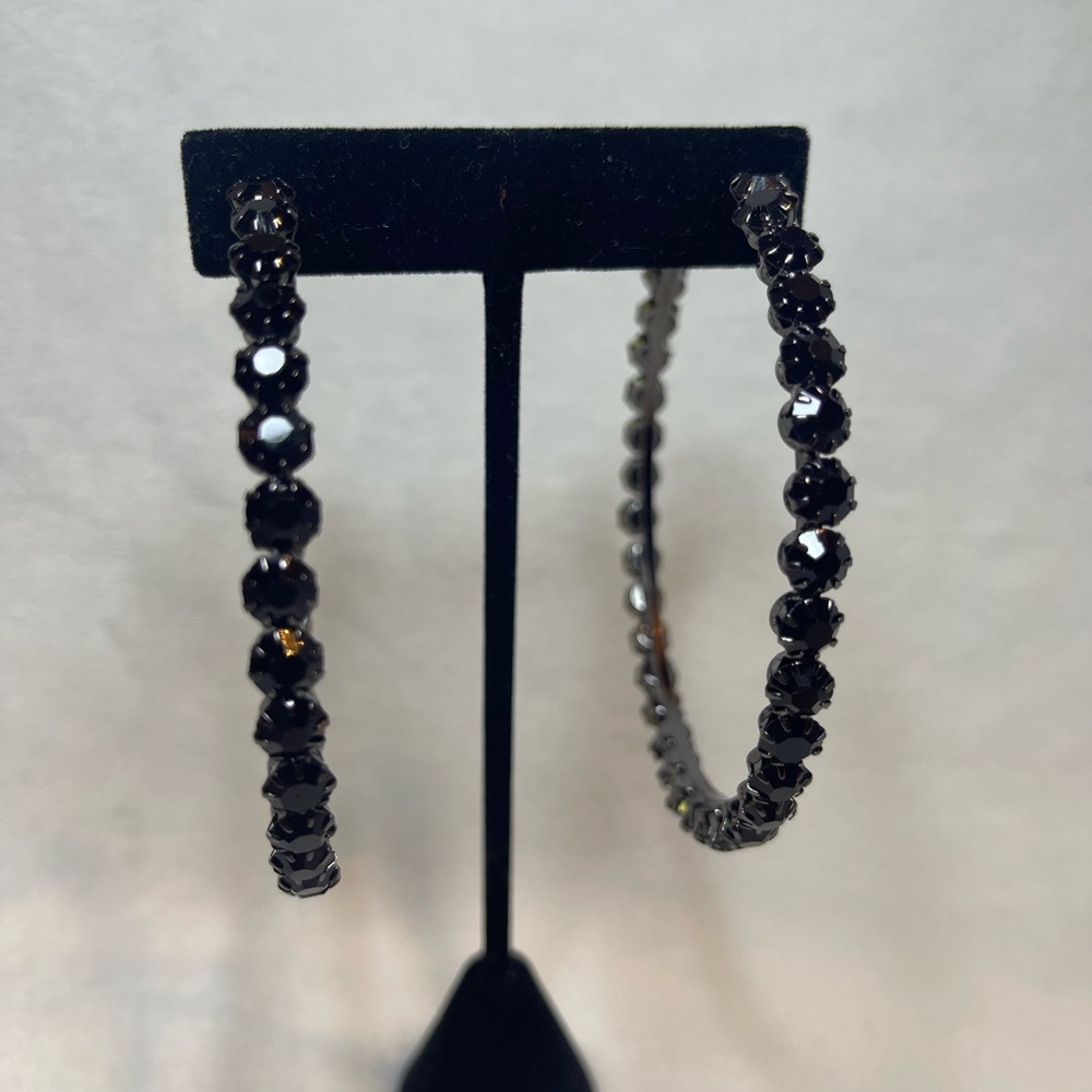 Sparkly Rhinestone 3 inch diameter Silver Gold Black Hoop Earrings